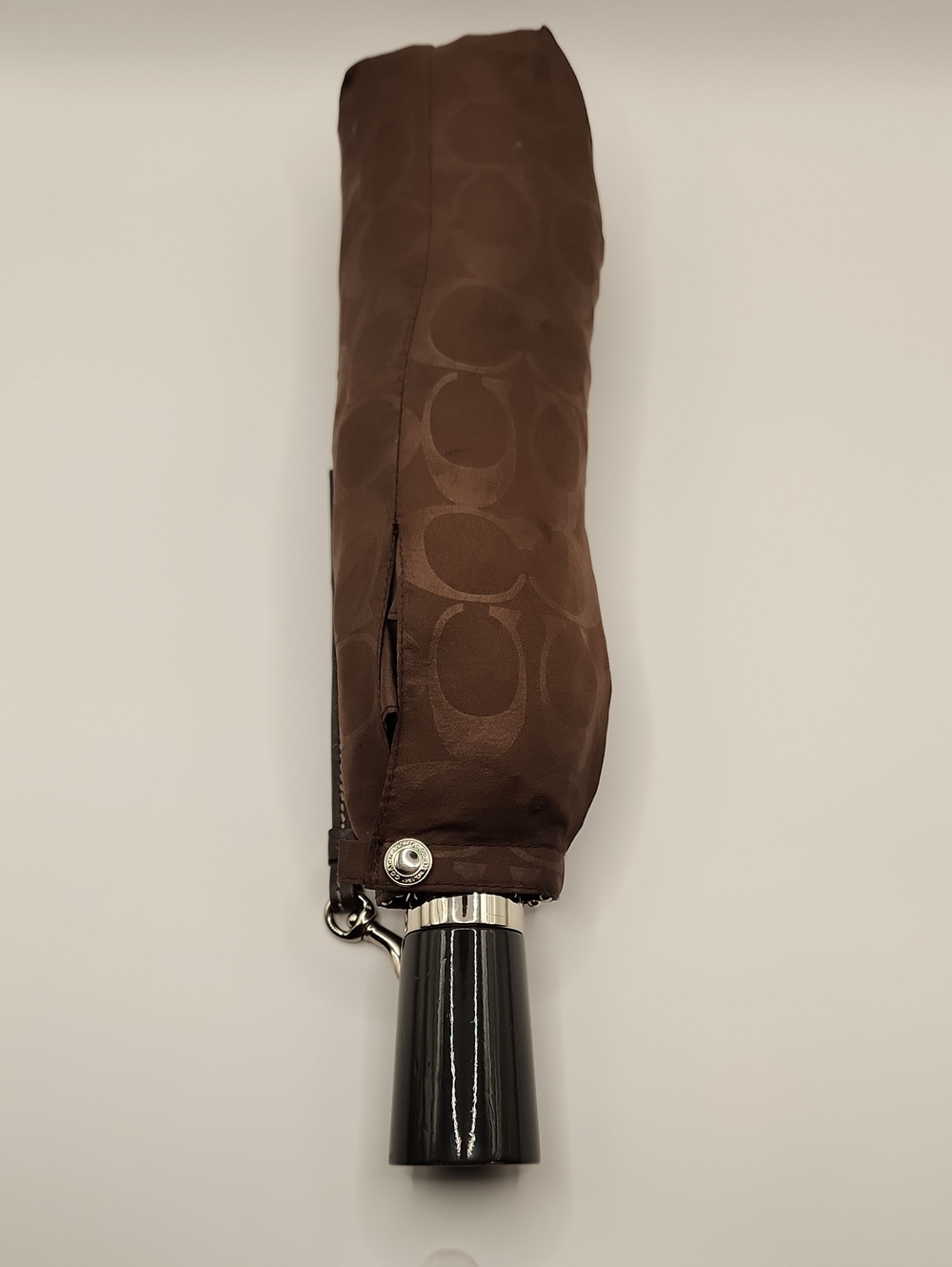 Coach Compact Umbrella in Brown with Black Handle